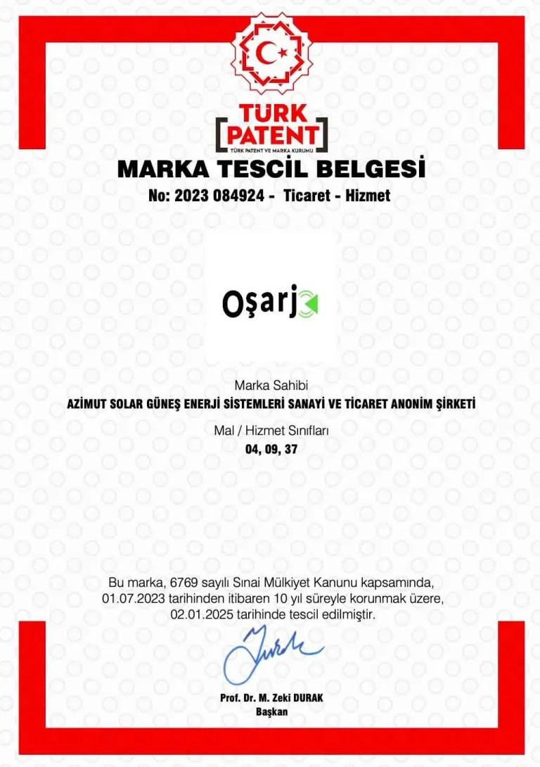 OŞARJ elektrikli araç şarj istasyonu markası